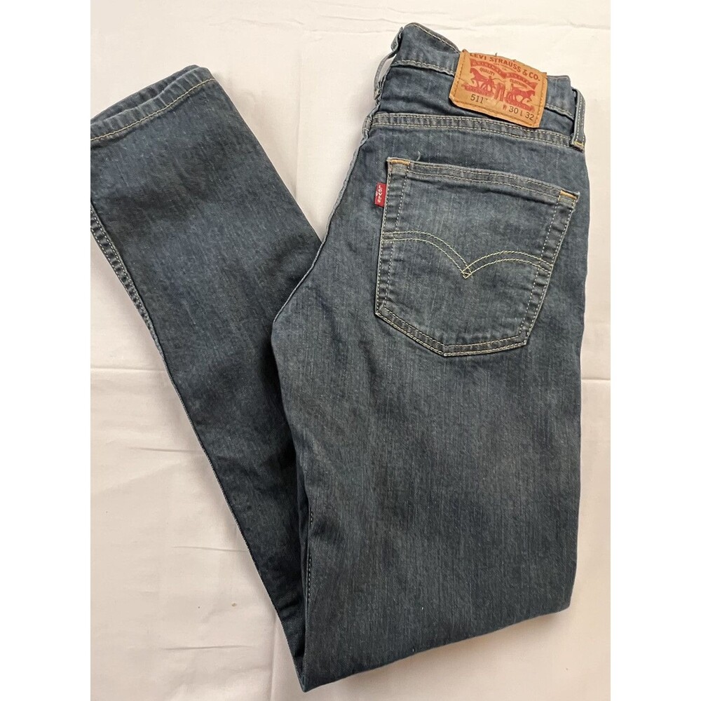 Levis 511 Mens Dark Wash 5 Pocket Modern Slim Fit Denim Jeans Actual Size 29x30